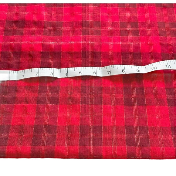 Homespun Tartan Plaid Fabric Red Plaid Cotton Lurex Plaid Large Remnant - Picture 2 of 4